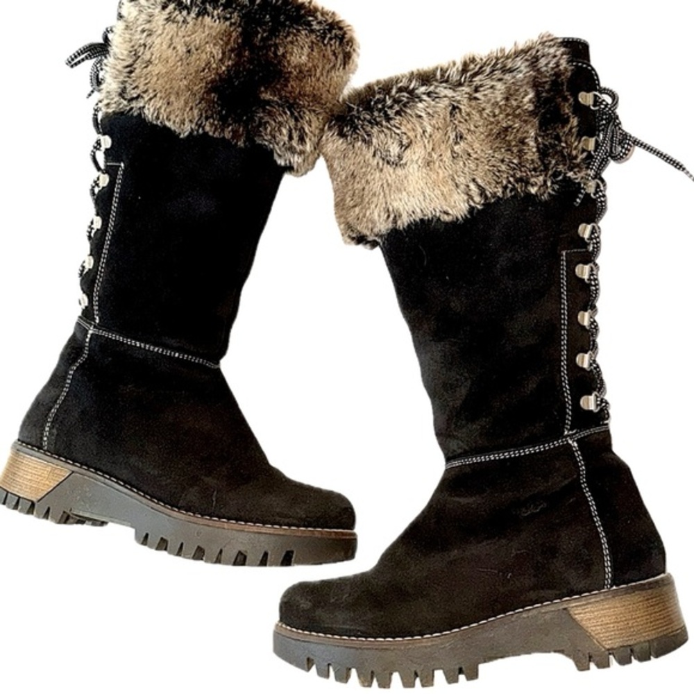 Bos. & Co. Graham Platform Lug Fur Wool Shearling Lined Black Tall Winter Boots